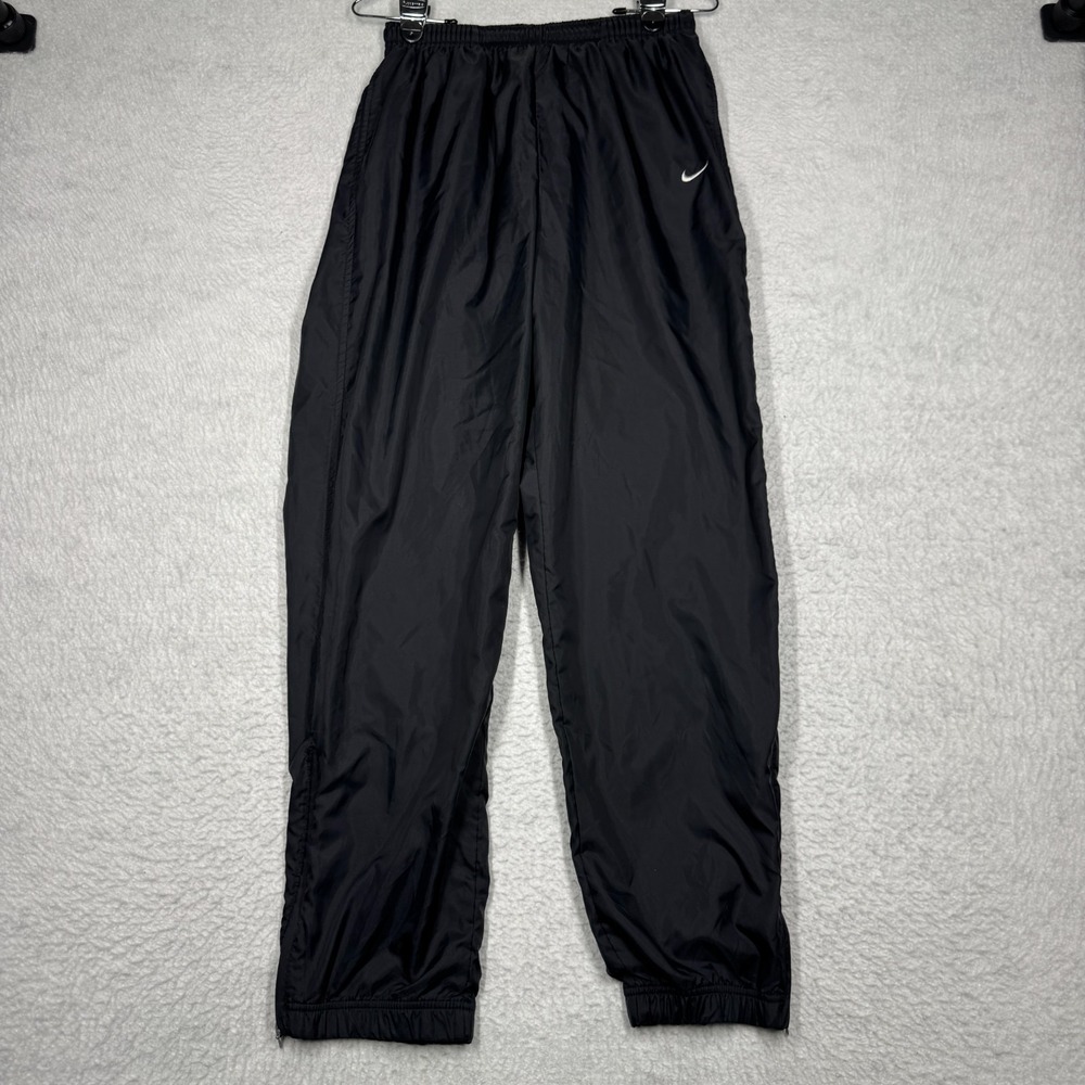 Vintage Nike Windbreaker Pants Black Lined Track Ankle Zip Youth Size L 12-14